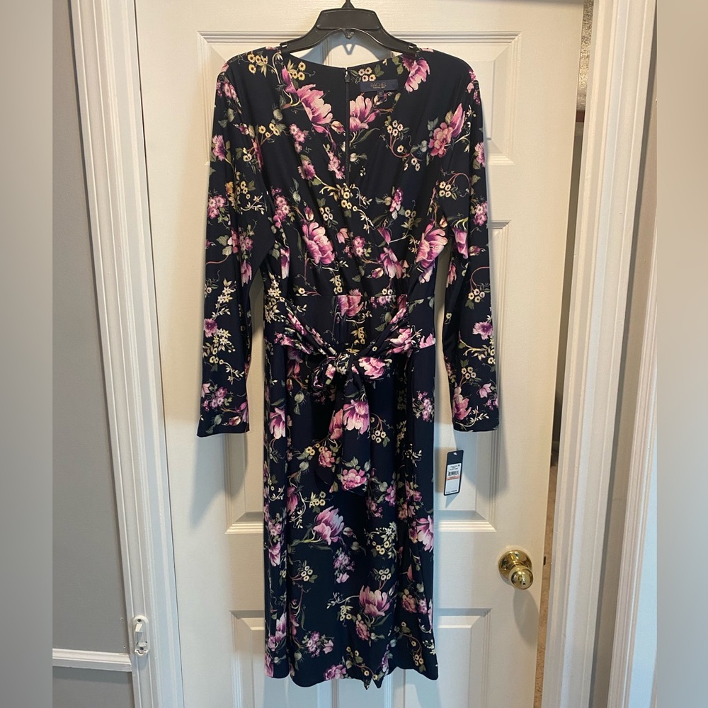 Rachel Roy Navy Blue Floral Faux Wrap Dress Size 2XL